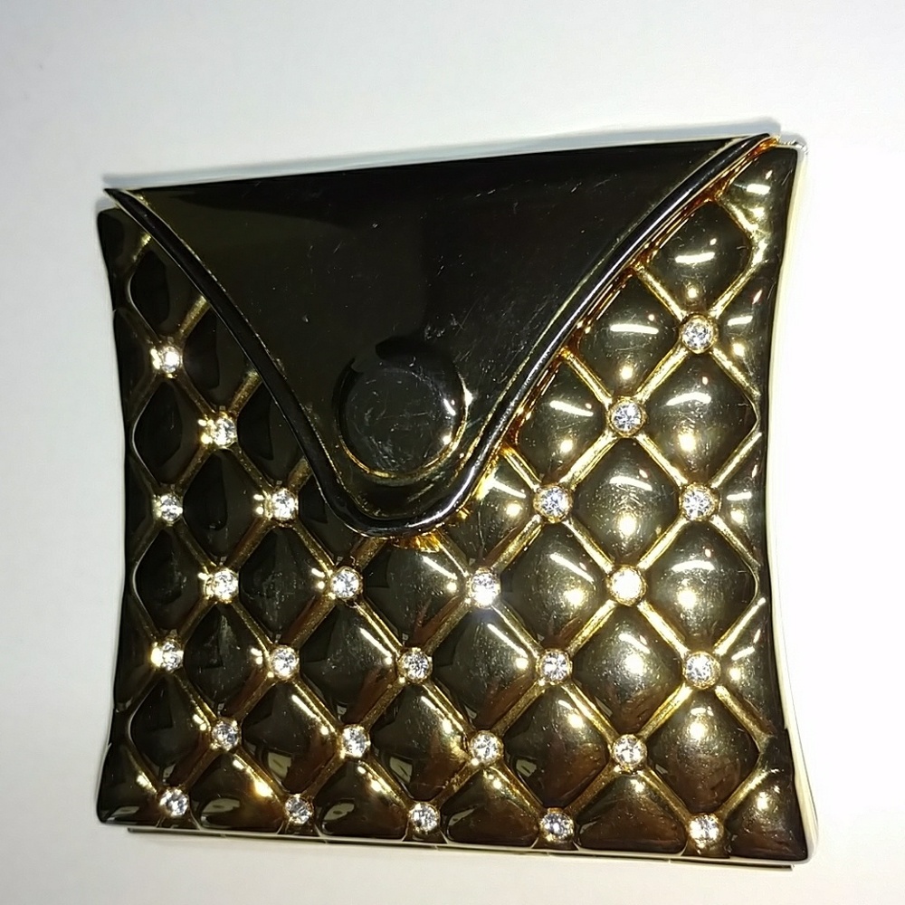 ADRIANNE VITTADINI RARE ENGRAVED GOLDTONE COMPACT